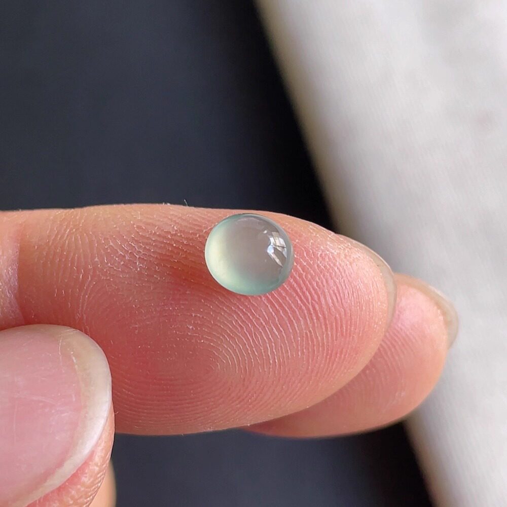 0909-1天然老坑冰种蛋面戒面 翡翠A货送证书~金晶翡翠