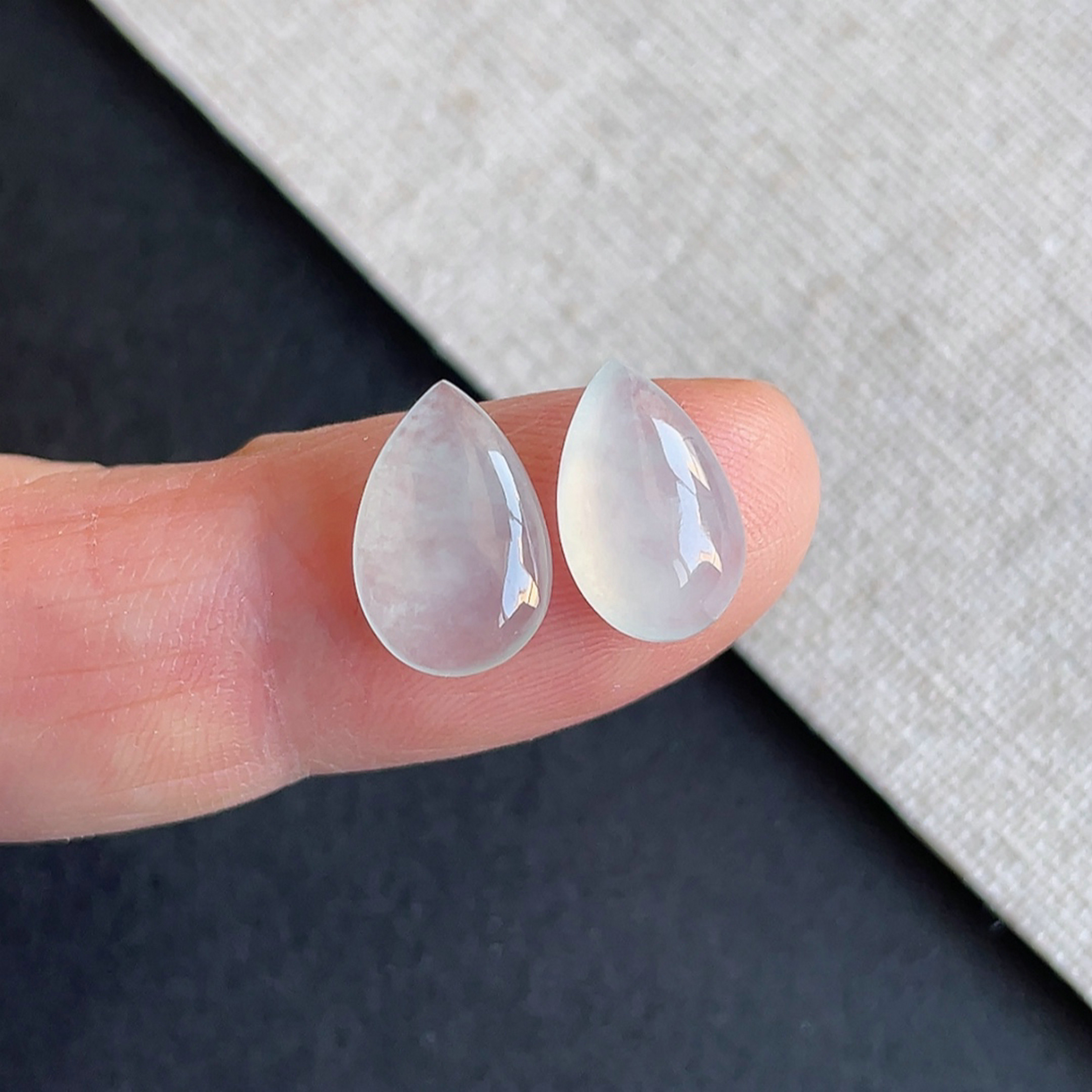 缅甸翡翠冰种水滴戒面耳坠一对 天然玉石a货老坑裸石镶嵌 附证书