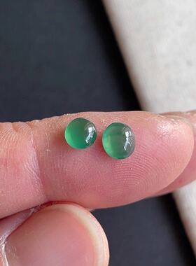 0209-8天然老坑冰种起胶感阳绿蛋面一对 翡翠A货送证书～金晶翡翠