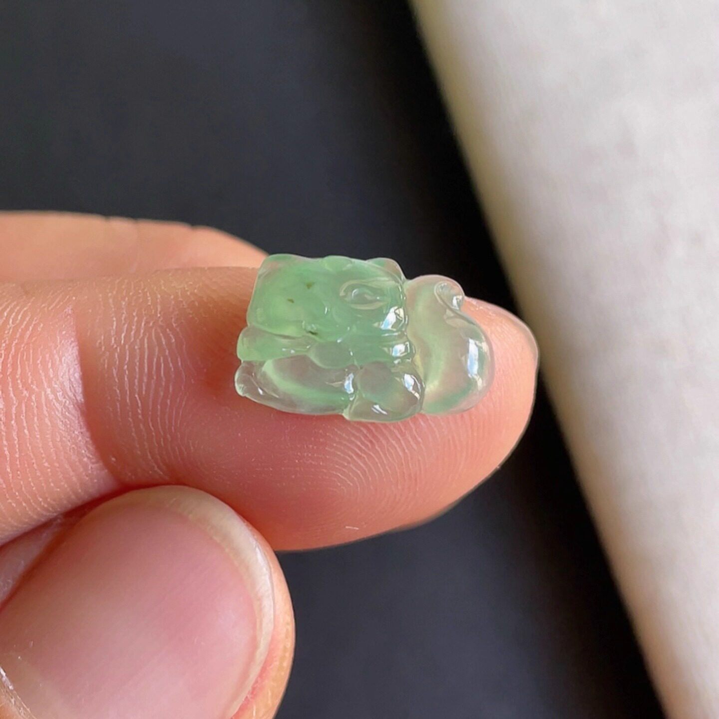 0904-5天然老坑冰种满绿招财猫戒面 翡翠A货送证书～金晶翡翠