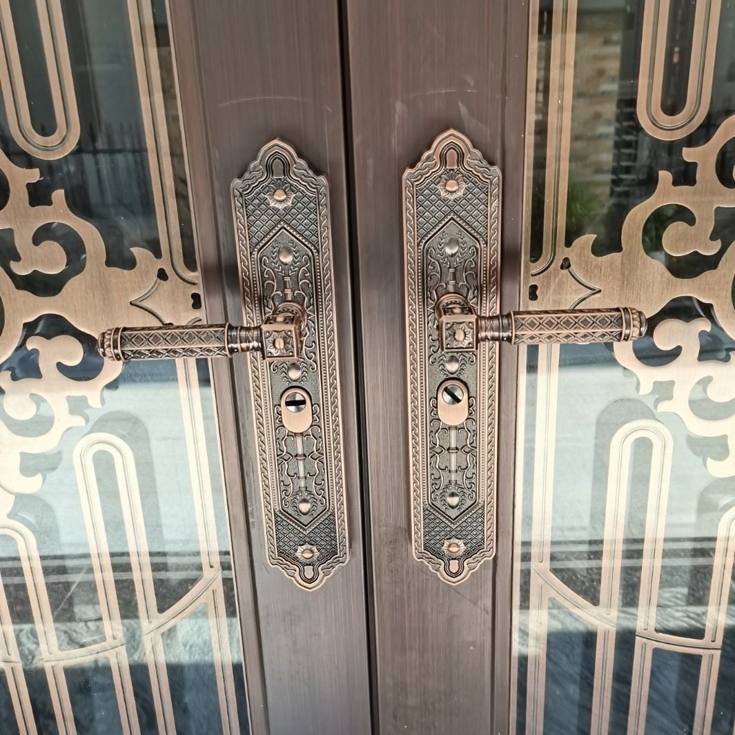豪华防盗门别墅门黄古铜实心把手仿铜大拉手锌合金执手仿古面板