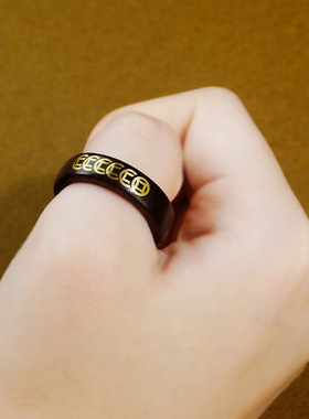 保真小叶紫檀镶纯黄铜戒指