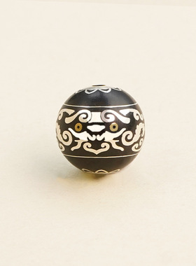 黑檀木镶银铜醒狮散珠配饰紫光檀