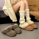 2025新款包头半拖鞋女外穿秋冬加绒棉拖雪地靴一脚蹬平底毛毛拖鞋