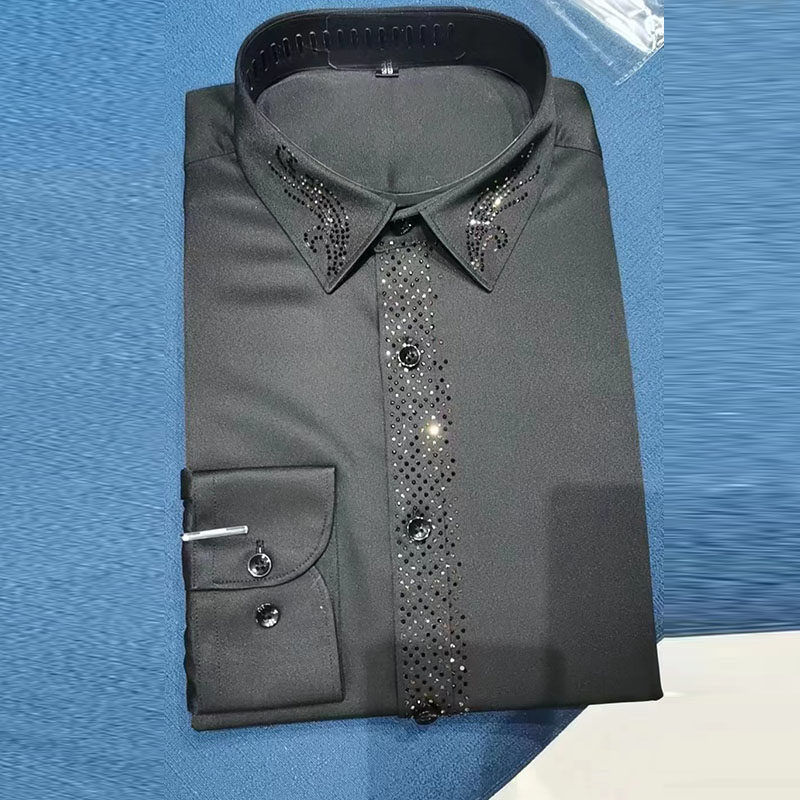 男士黑色精品主持人衬衣出租  宴会晚会正装衬衣亮片指挥服租赁