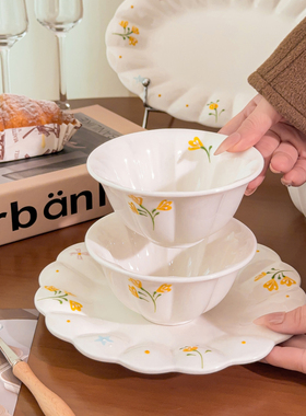 陶瓷餐盘菜盘特别好看盘子小黄花高颜值釉下彩餐盘家用饭碗水果盘