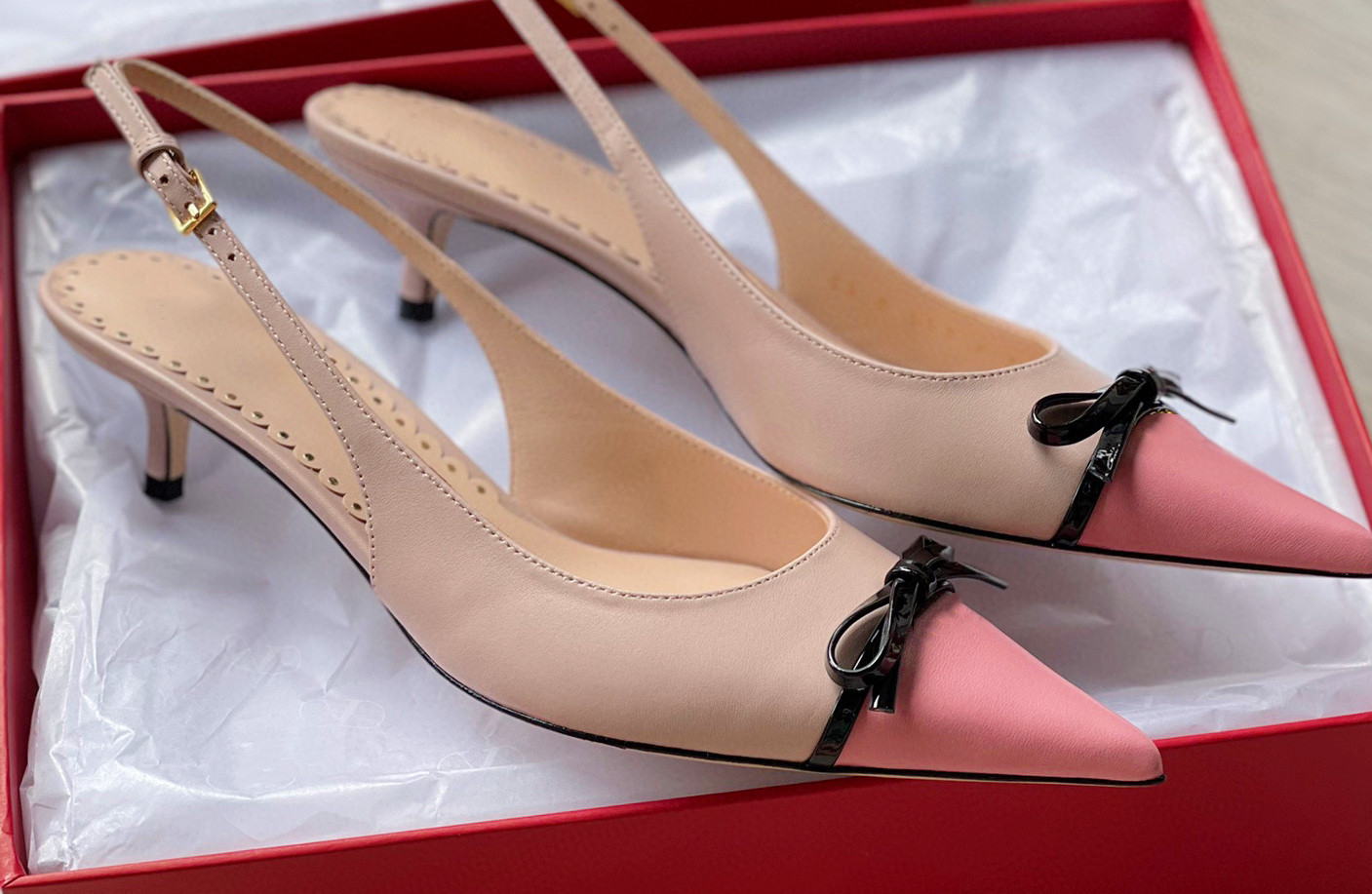 thumbnail for Neous Mule-Pointed Patent Leather Kitten Heels, Genuine Leather Women's High Heels, Elegant and Fashionable Women's Sandals