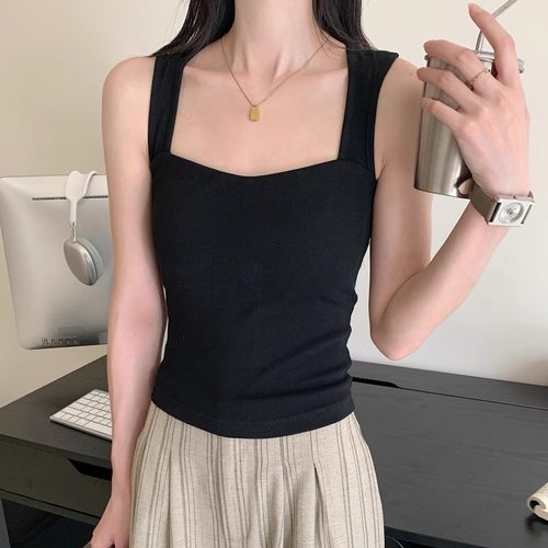 韩系方领宽肩带吊带背心