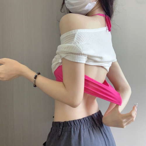 纯欲挂脖美背绑带带胸垫吊带背心