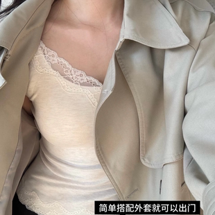 蕾丝保暖背心女秋冬2025新款 莫代尔蚕丝打底上衣 内搭带胸垫一体式
