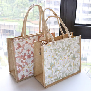 新款大容量麻布手提袋女妈咪包上班通勤托特包外出旅游购物手提包