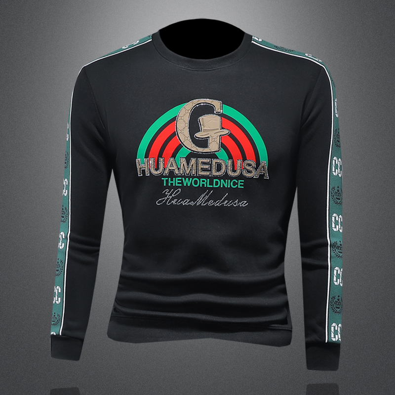 商标已授权2024秋冬新款高档休闲印花烫钻男士长袖卫衣9005P105，男装卫衣，钱塘6018（原3088）