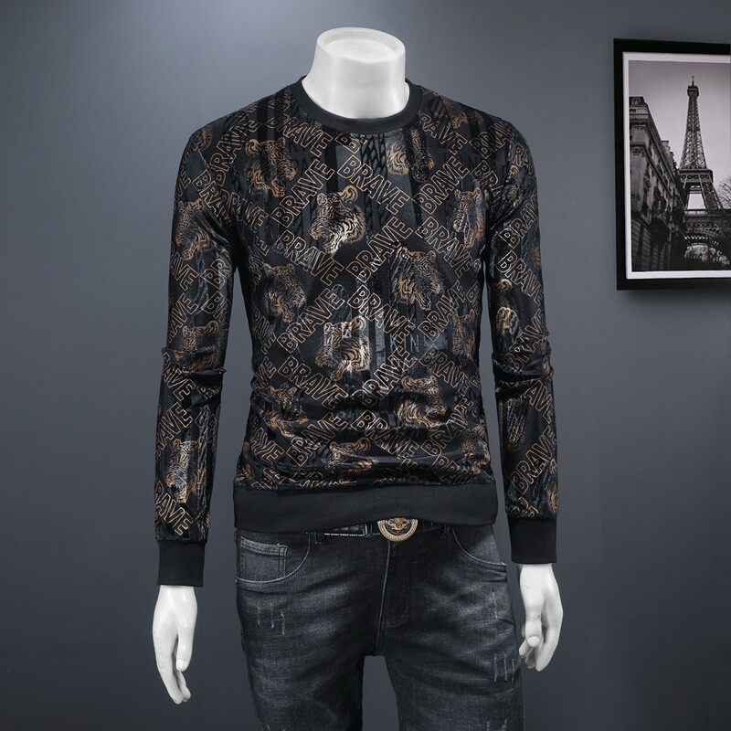 新款2024秋冬高档潮流休闲印花烫钻男士长袖卫衣9051P100,男装卫衣,钱塘6018（原3088）