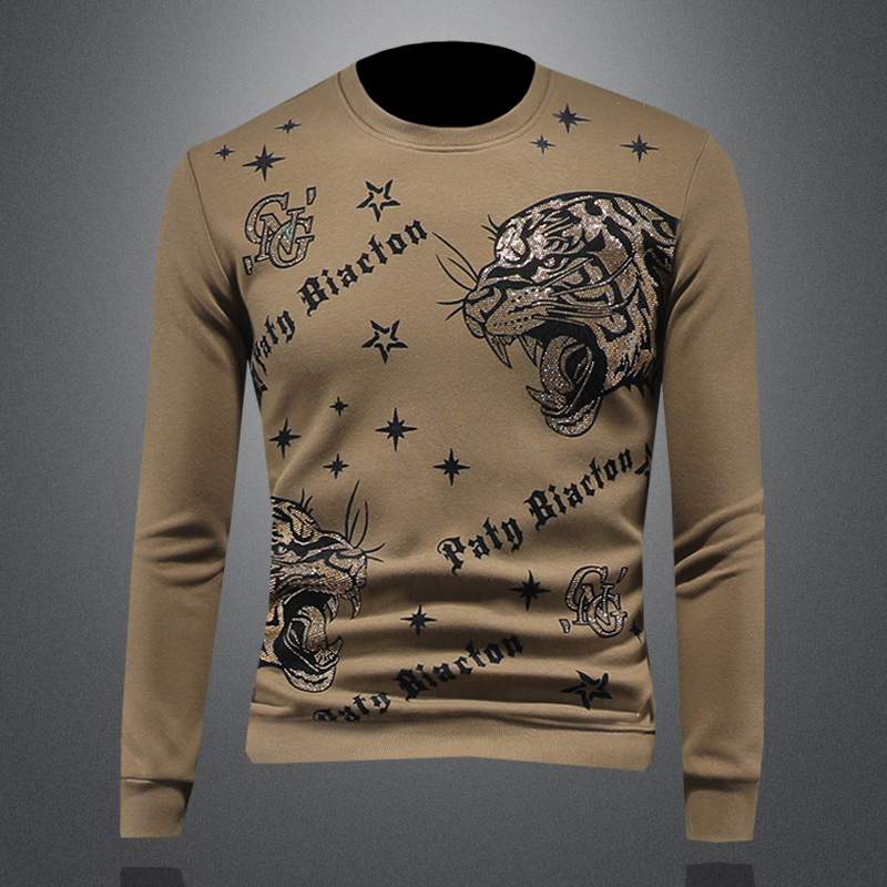 新款2024秋冬高档潮流休闲烫钻老虎头男士长袖卫衣9017P105，男装卫衣，钱塘6018（原3088）