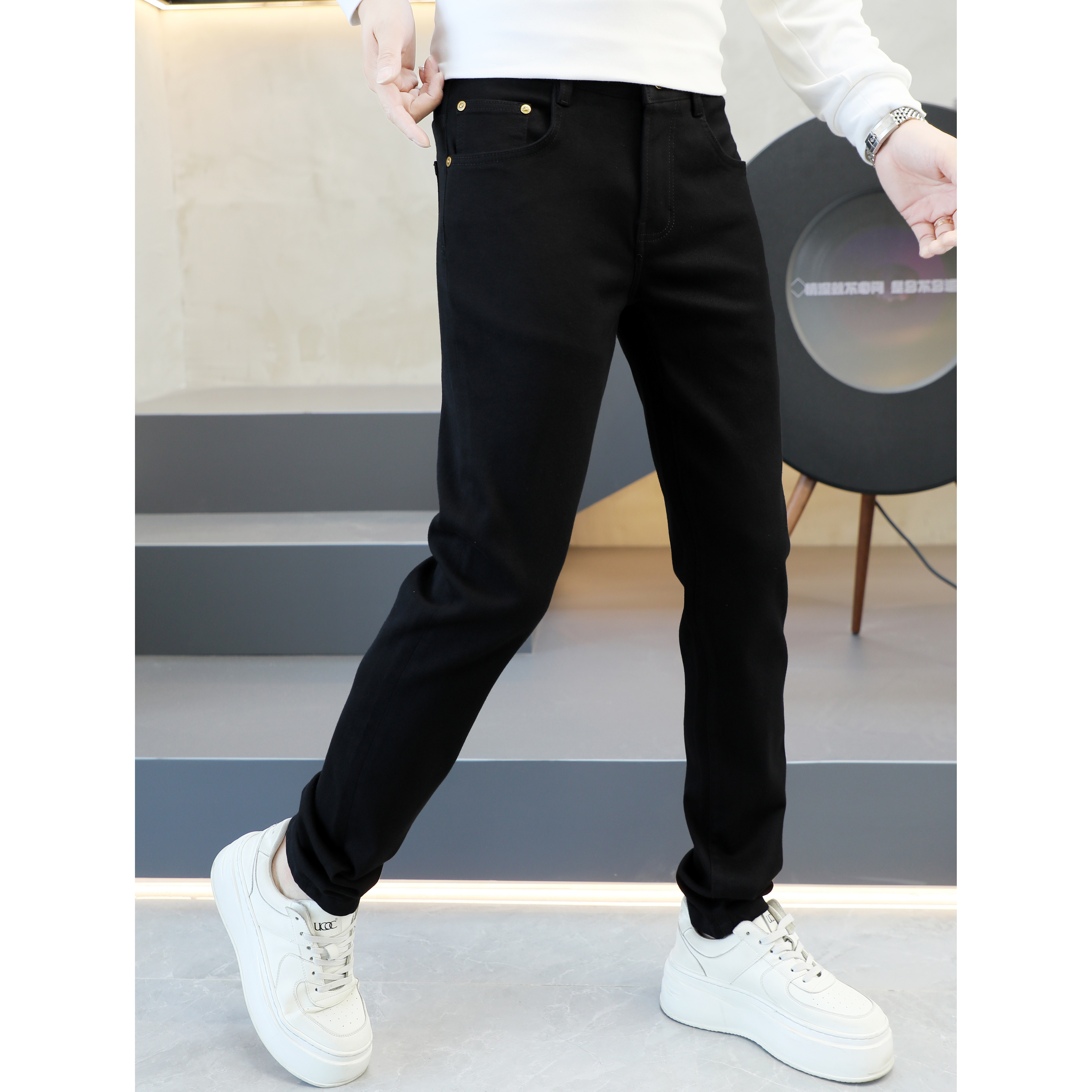 2025秋冬新款高品质修身弹力印花男士小直筒牛仔裤57203P135,男装牛仔裤,钱塘6018（原3088）