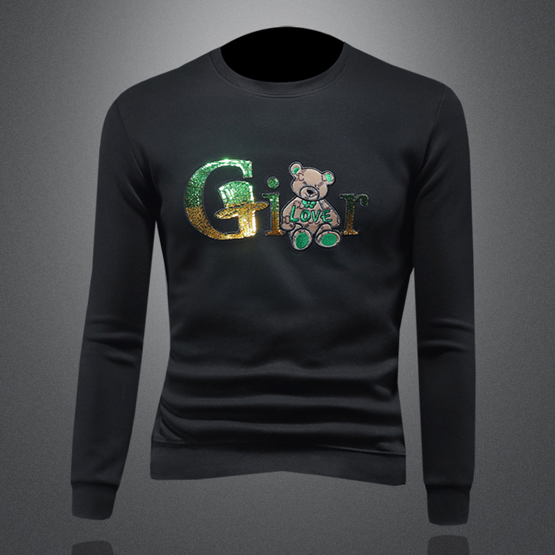 商标已授权2024秋冬新款高档珠片绣花小熊男士长袖卫衣9070P105，男装卫衣，钱塘6018（原3088）