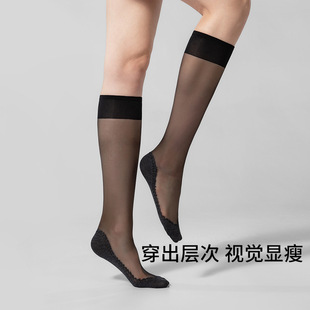 日本进口丝袜女防勾丝脚底加棉防滑薄款 中筒小腿袜春秋半截长筒袜