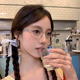 韩系椭圆形镂空字母高级感眼镜框女潮金丝文艺素颜防蓝光可配度数