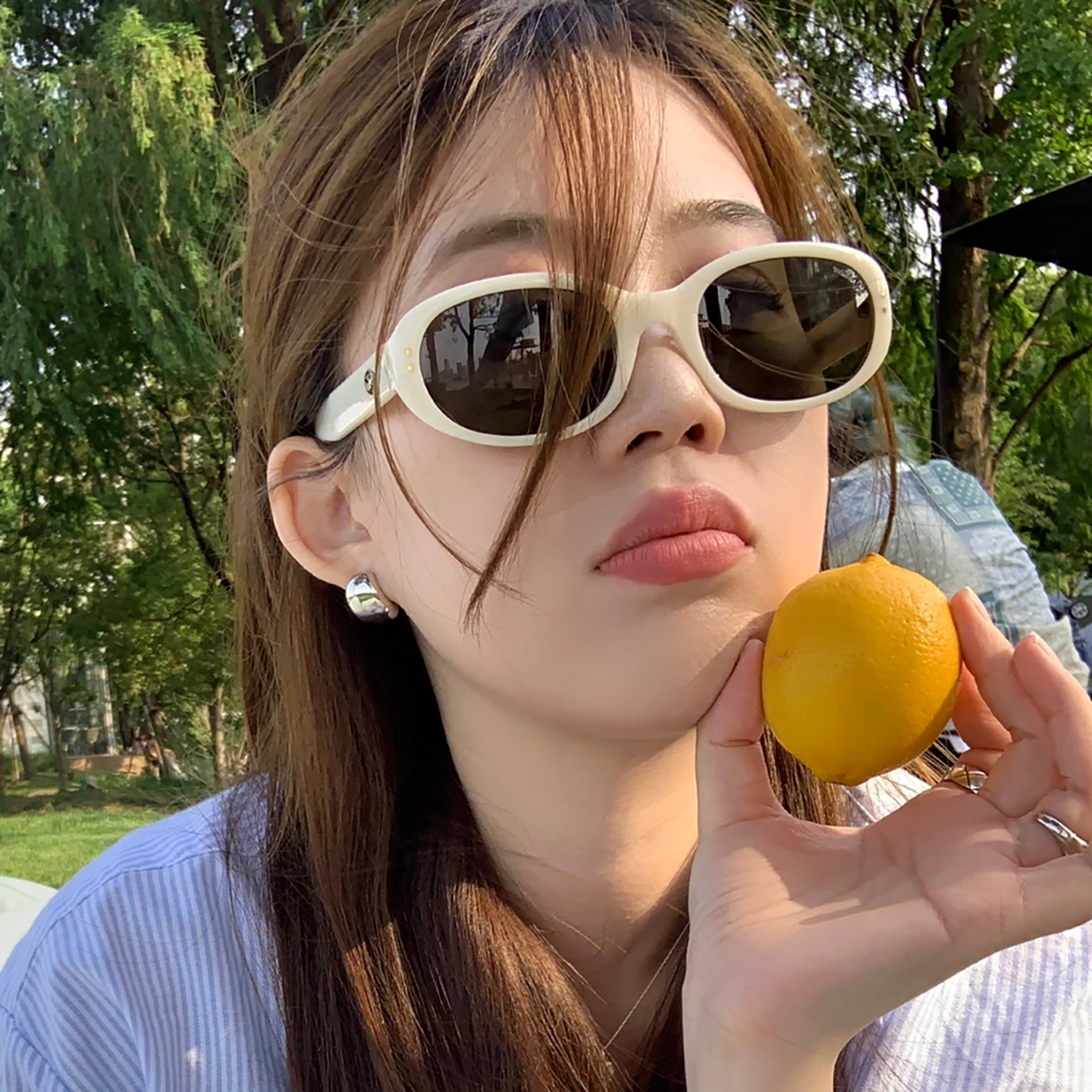 美式椭圆窄框复古防紫外线墨镜潮