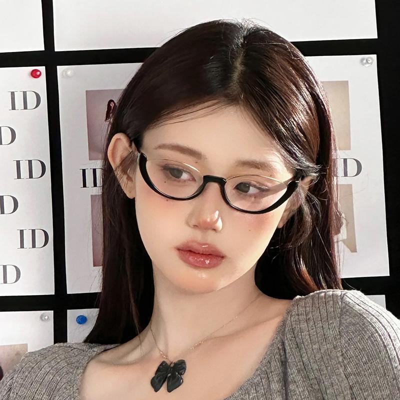 黑框猫眼个性辣妹眼镜女2024新款网红同款拍照凹造型甜酷欧美镜框