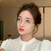 纯欲金丝椭圆眼镜女素颜显脸小防蓝光镜框高级感时尚 超轻近视镜潮