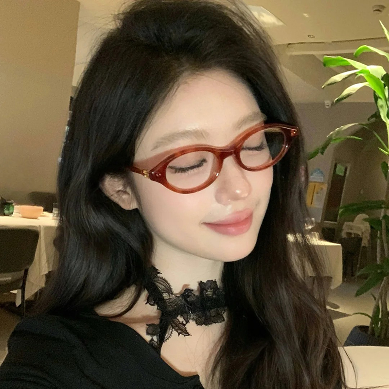 gm欧美个性小框椭圆平光镜女辣妹御姐红色气质防蓝光镜框可配度数