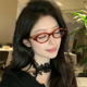 gm欧美个性 小框椭圆平光镜女辣妹御姐红色气质防蓝光镜框可配度数