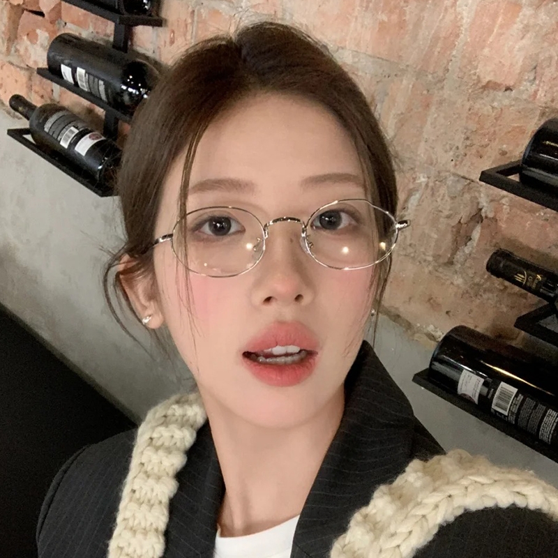 韩系金属椭圆眼镜女时尚素颜防蓝光镜显脸小高级感学生可配度数潮