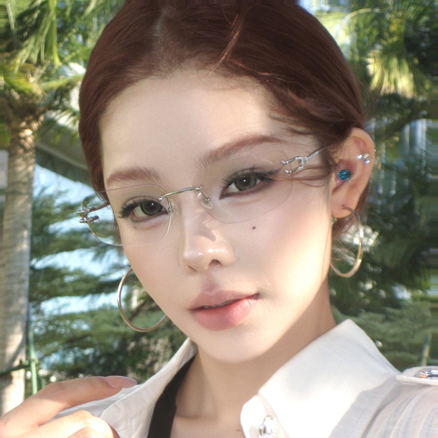 y2k潮流无边框方形眼镜时尚显脸小女潮气质御姐风平光镜可配度数