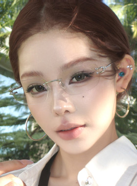 y2k潮流无边框方形眼镜时尚显脸小女潮气质御姐风平光镜可配度数