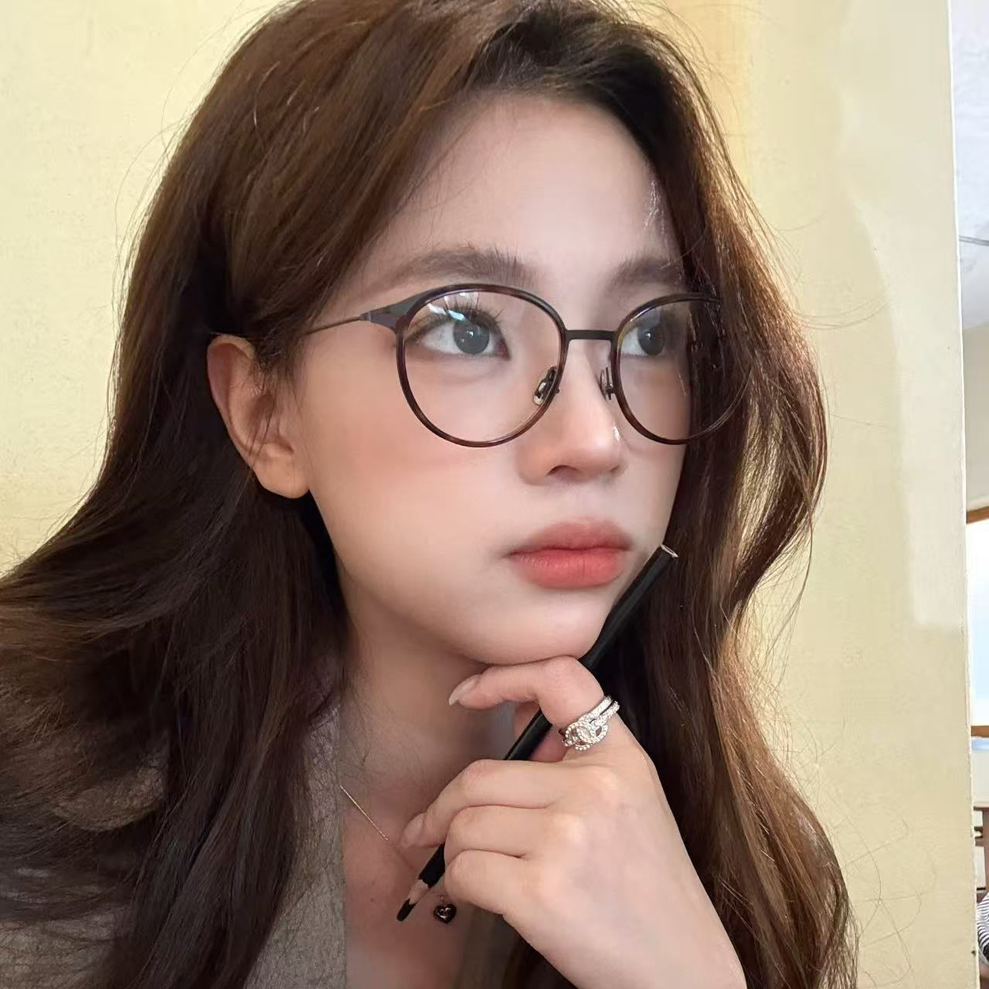 圆框茶色文艺素颜眼镜防蓝光镜