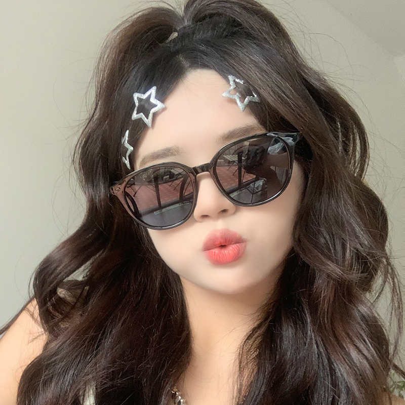 网红同款欧美黑色圆框复古墨镜女
