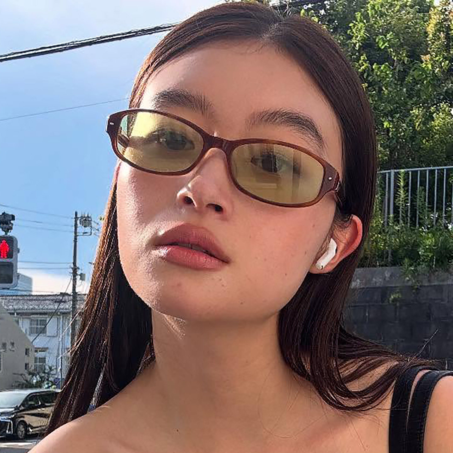 亚裔风复古玳瑁框绿色墨镜女辣妹y2k街拍凹造型夏季个性太阳镜潮