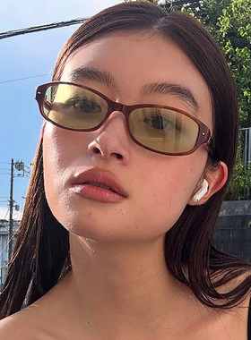 亚裔风复古玳瑁框绿色墨镜女辣妹y2k街拍凹造型夏季个性太阳镜潮