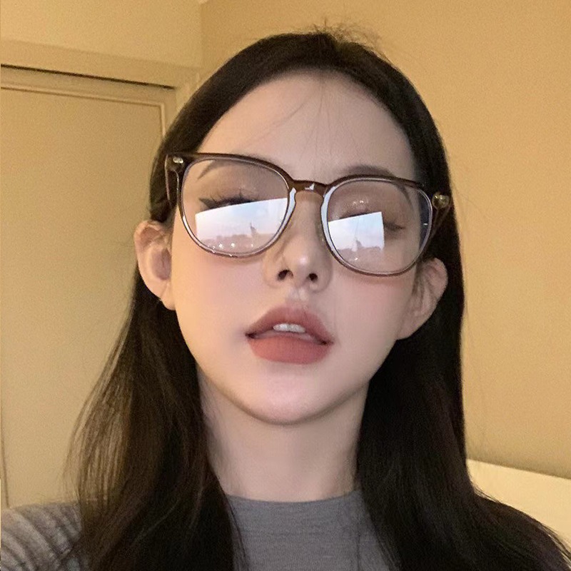 韩版椭圆茶色女方圆脸素颜眼镜潮