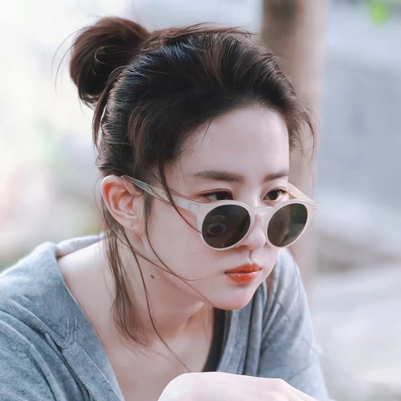 刘亦菲同款圆框白色防紫外线墨镜