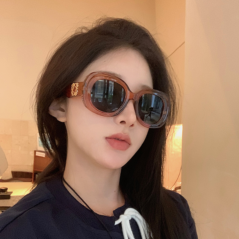 欧美椭圆茶色太阳镜女方圆脸显瘦