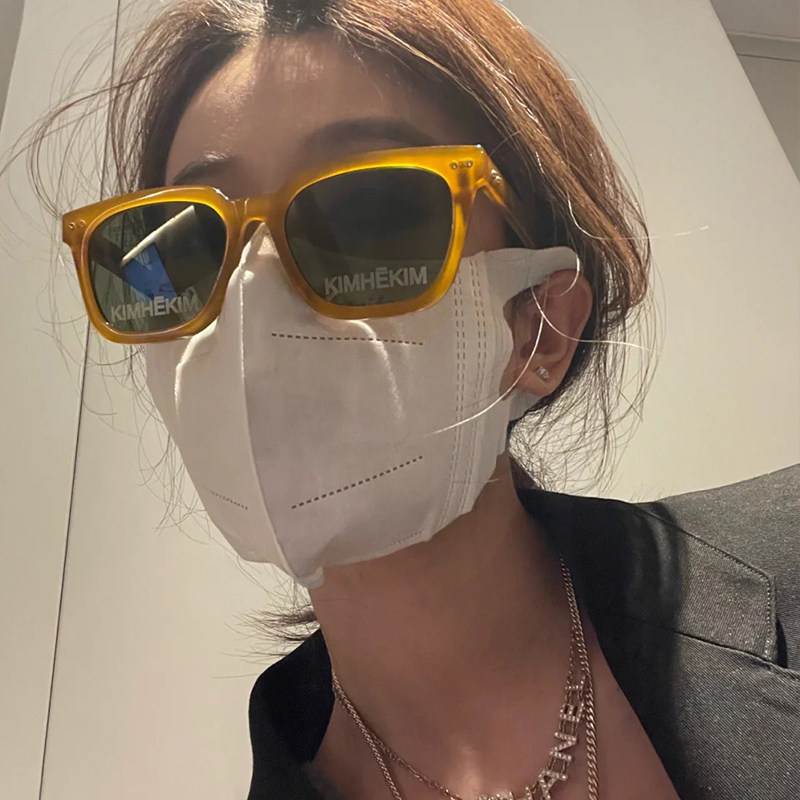kimhekim网红复古南瓜橘色字母墨镜女潮大脸显瘦太阳眼镜防紫线