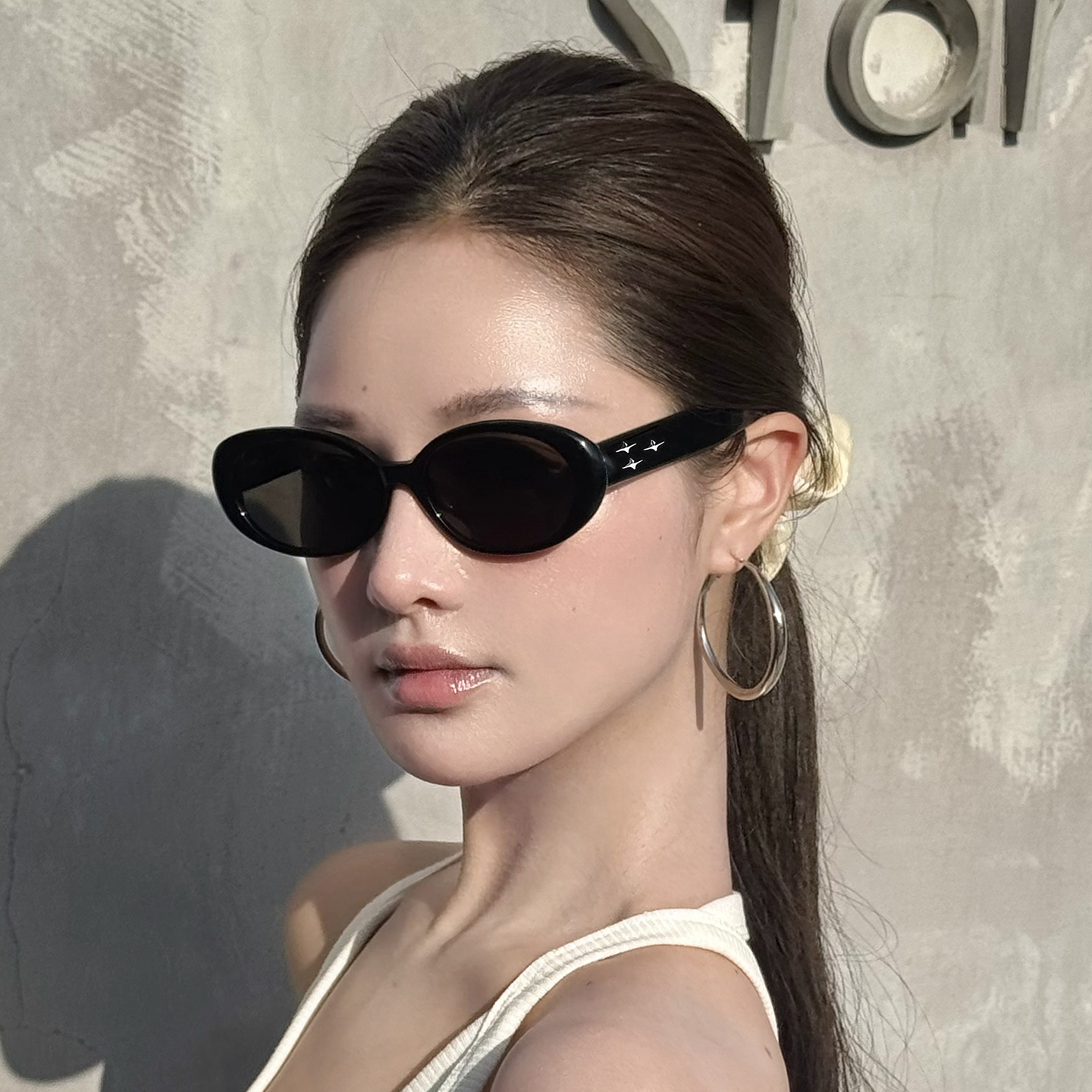 欧美黑框椭圆太阳镜女潮方圆脸显瘦辣妹时尚复古遮阳墨镜防紫外线