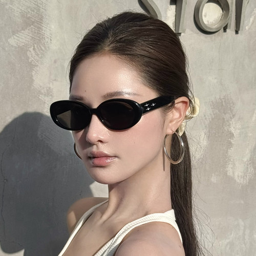 欧美黑框椭圆太阳镜女潮方圆脸显瘦辣妹时尚复古遮阳墨镜防紫外线