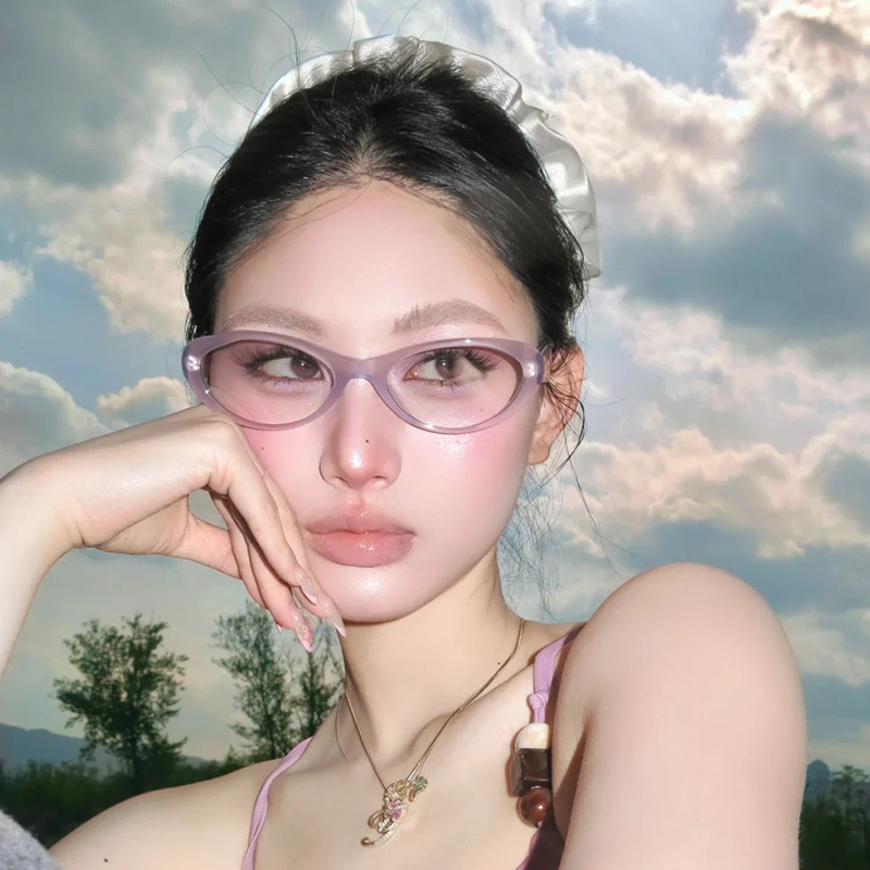 辣妹个性椭圆太阳镜女潮夏季网红凹造型街拍紫色复古墨镜防紫外线