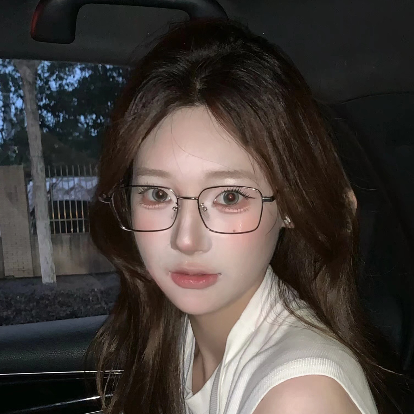 韩系银丝方框眼镜女学生素颜清冷感防蓝光镜早八纯御镜框可配度数