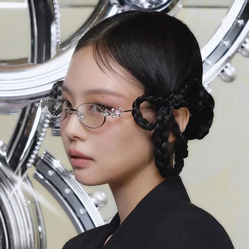 jennie同款gm珠宝椭圆小框眼镜女精致小框Y2K银色复古平光镜近视