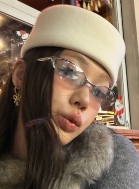 水银色猫眼半框椭圆太阳镜女凹造型辣妹y2k个性街拍防紫外线墨镜