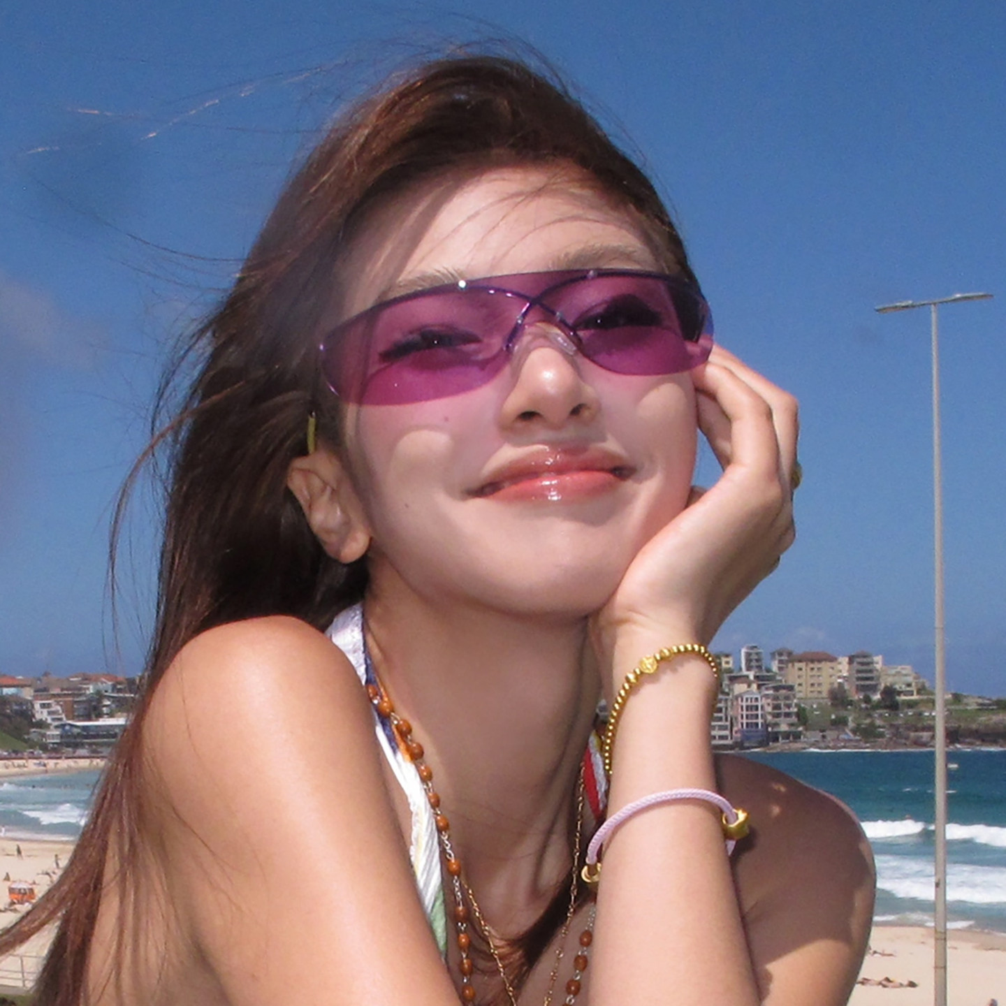 欧美紫色无框Y2K未来感个性太阳镜女个性网红同款街拍凹造型墨镜