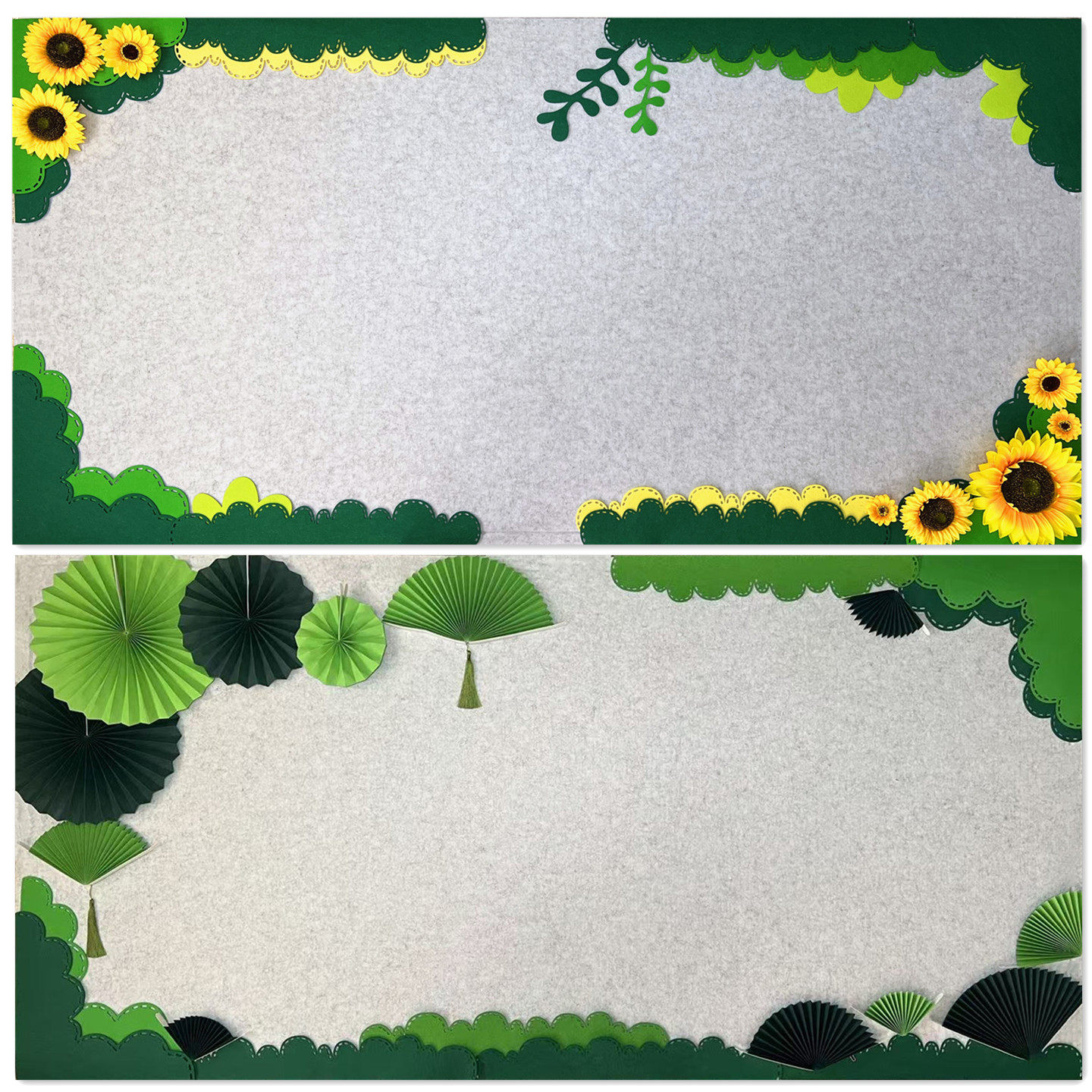 小学幼儿园黑板报文化墙春天绿色系太阳花环创教室主题墙毛毡墙贴