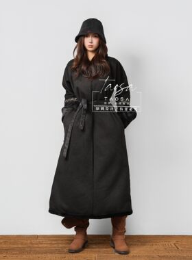 D017-鹿茸皮冬季保暖宽松长款外套棉服加厚