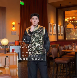 马年民族风马甲衬衫男款情侣款黑金无袖蒙元素新年蒙古族