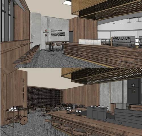 原木风咖啡厅奶茶店水吧书吧餐厅中岛操作台吧台草图大师SU模型