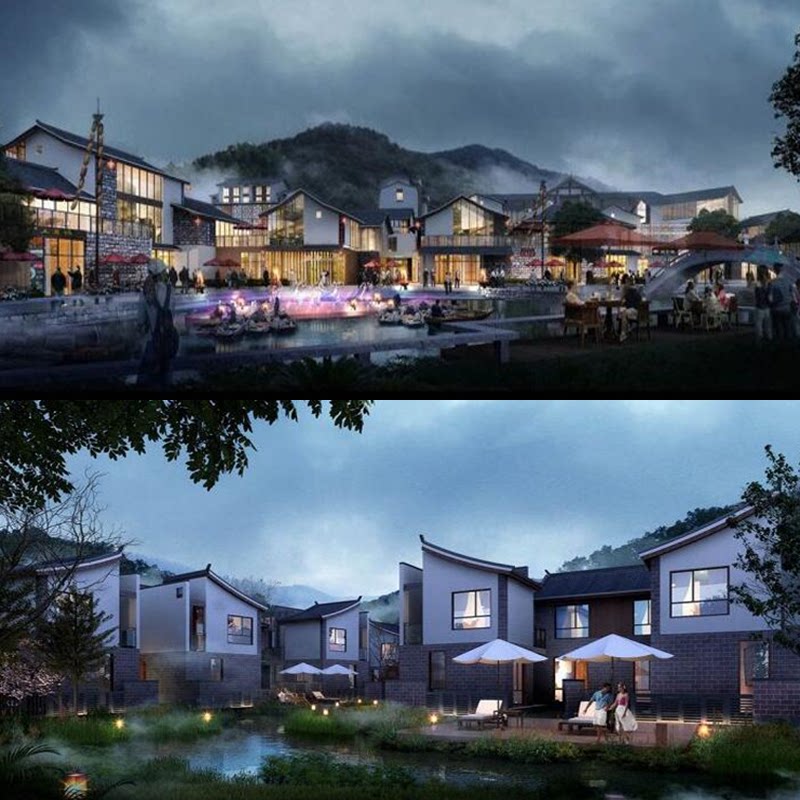 新中式云南少数民族风情特色小镇别墅小高层住宅建筑商业街su模型